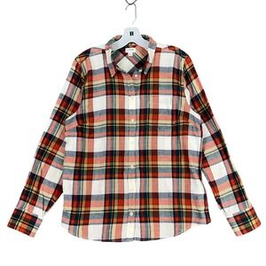 J Crew Classic Plaid Shirt Women L Casual‎ Relaxed Work Wear Everyday Silhouette